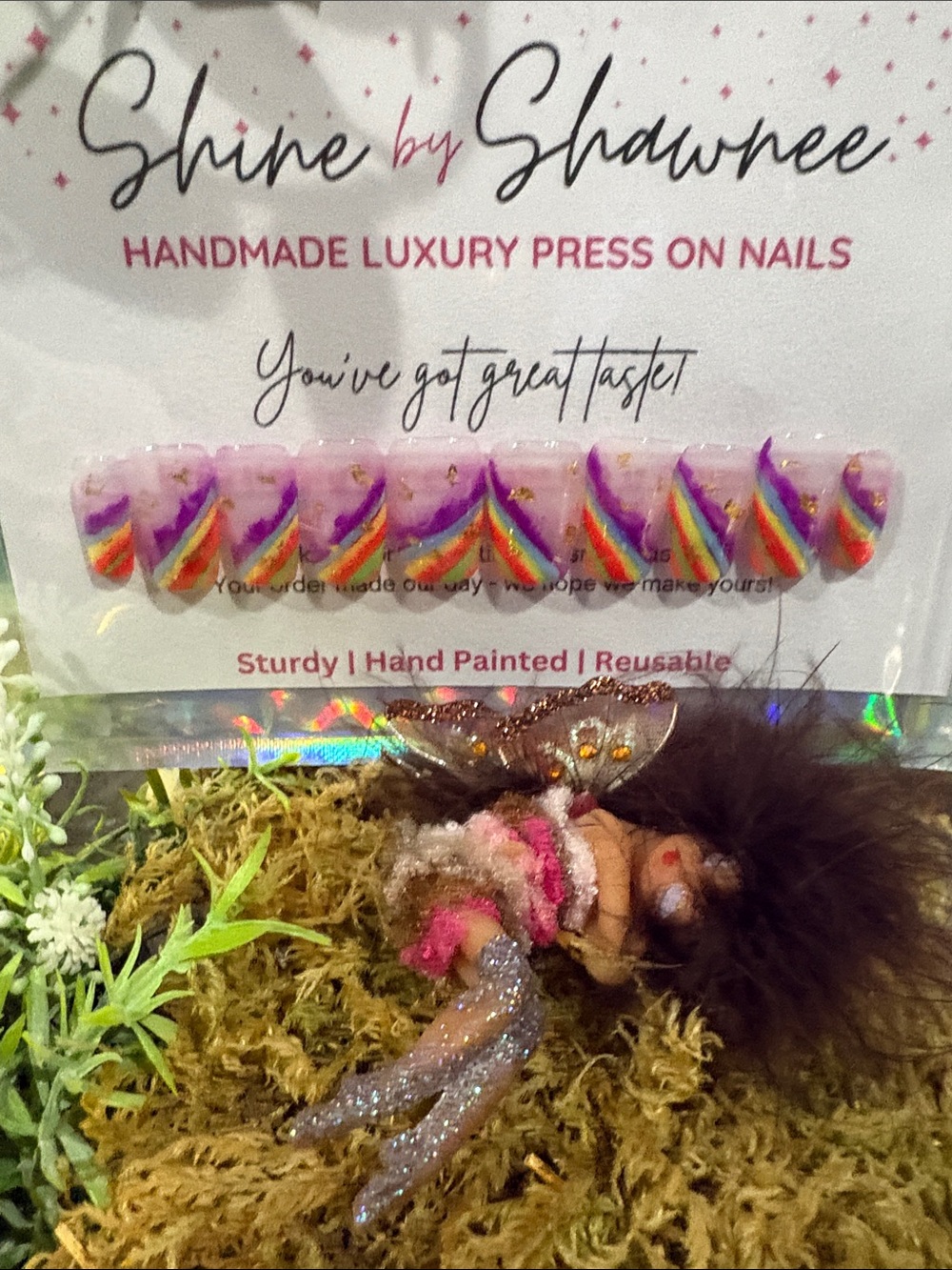 Handmade Rainbow colored w/ flakes of gold  Luxury Nails NWT 5/$35